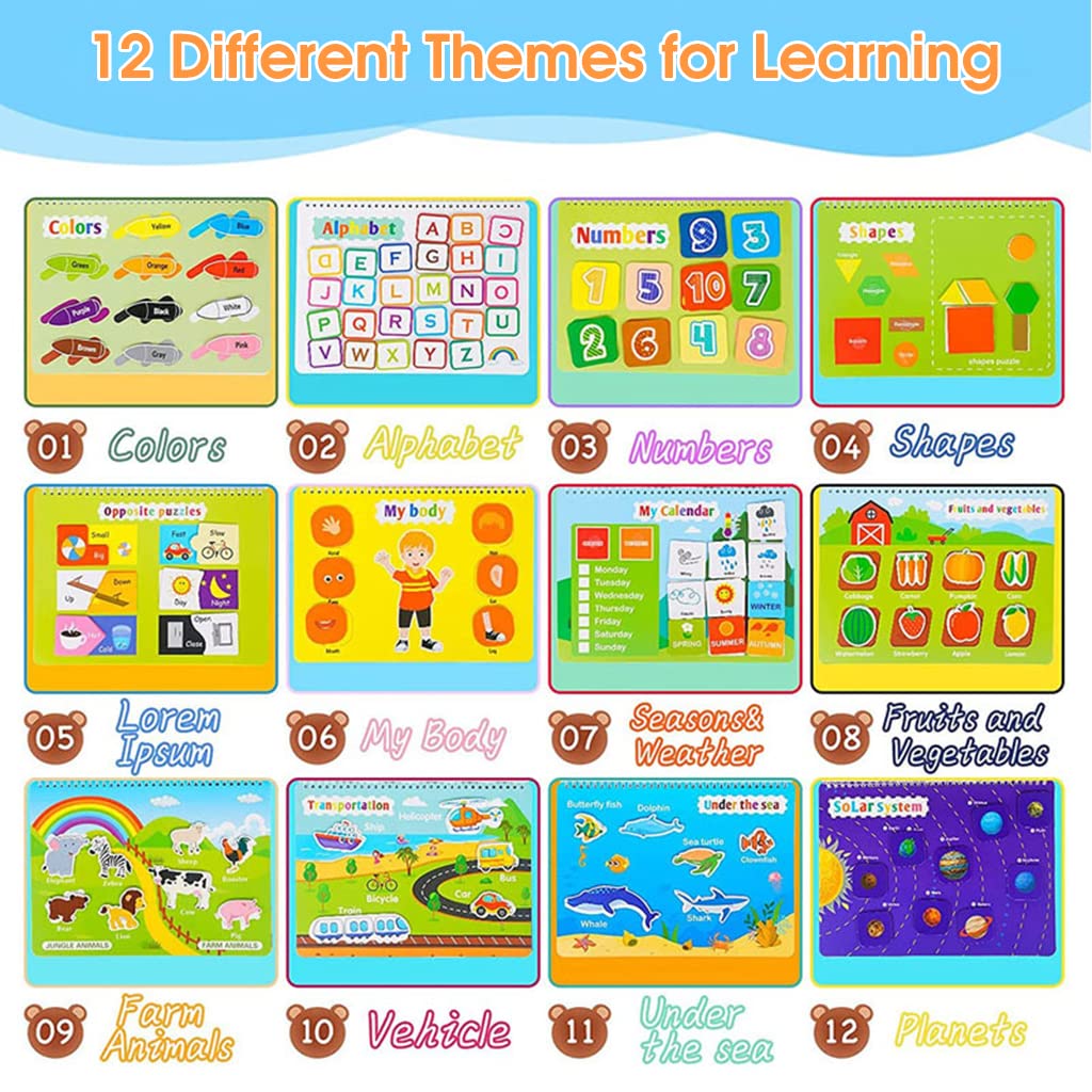 PATPAT Montessori Busy Books for Kids, Autism Sensory Educational Toys, 12 Themes Busy Book for Toddlers 1-3 Boys & Girls ,Preschool Activity Binder Learning Toys for Kids to Develop Learning Skills PATPAT Montessori Busy Books for Kids, Autism Sensory Educational Toys, 12 Themes Busy Book for Toddlers 1-3 Boys & Girls ,Preschool Activity Binder Learning Toys for Kids to Develop Learning Skills